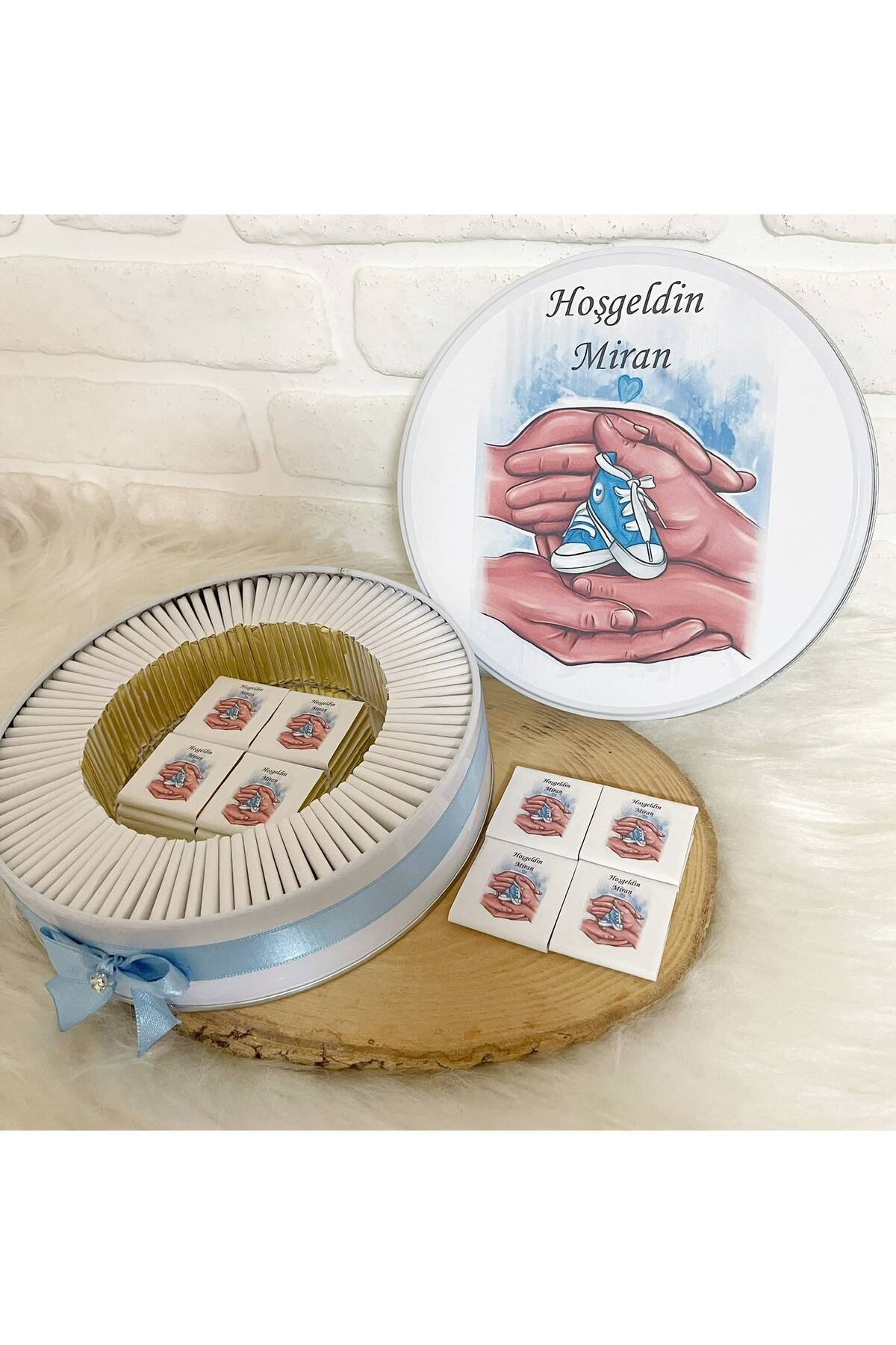 100 Adet Aile Temalı İsme Özel Hoşgeldin Erkek Bebek Hediyelik Çikolata