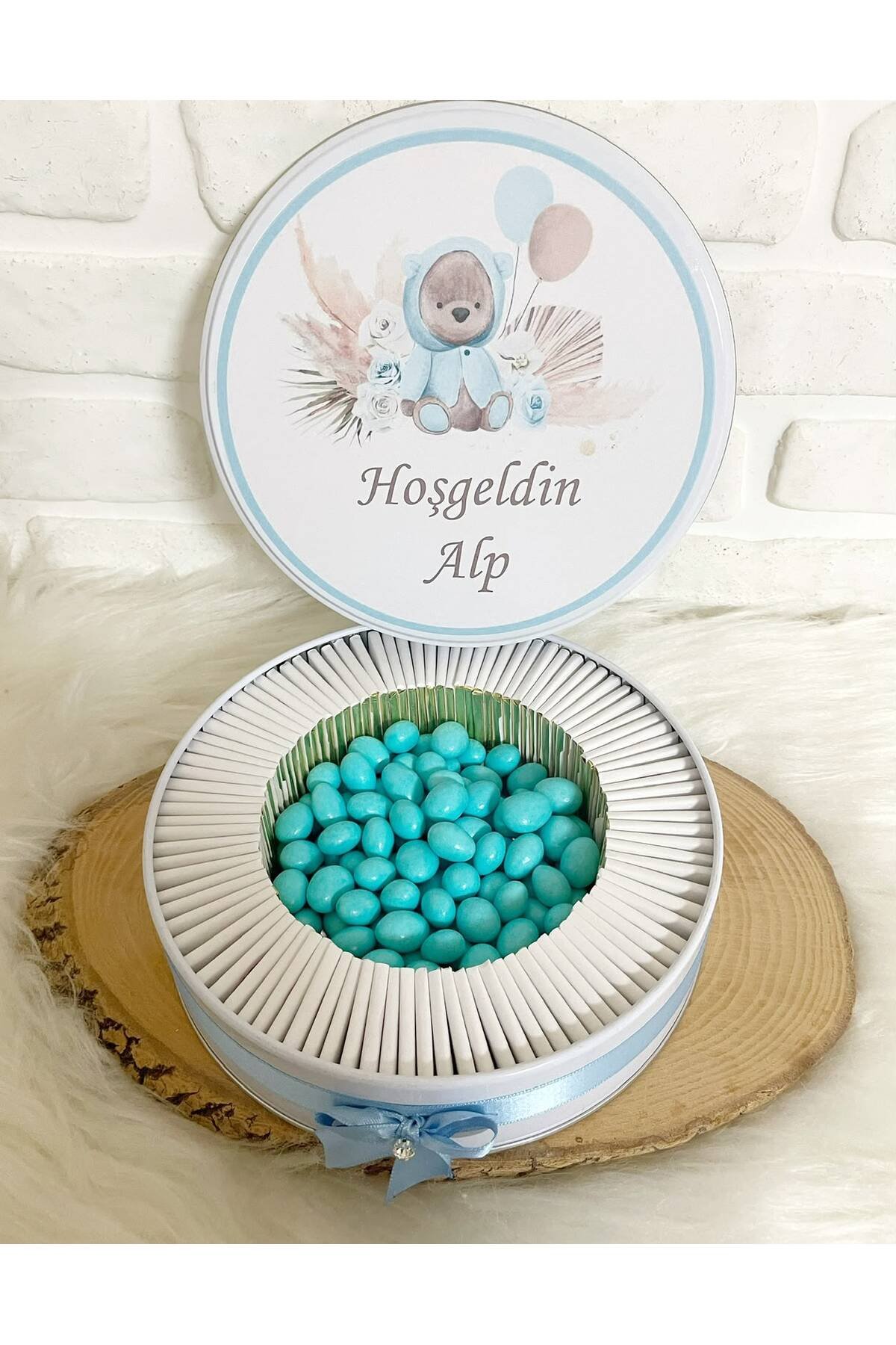 50 Adet+200 Gr Drajeli Çiçekli Ayıcık Temalı İsme Özel Hoşgeldin Erkek Bebek Hediyelik Çikolata - Görsel 4