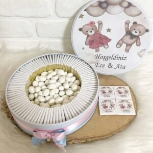 80 Adet+200 gr Drajeli Balon Tutan Ayıcıklı İkiz Bebek Temalı İsme Özel Hoşgeldin Kız-Erkek Bebek Hediyelik Çikolata