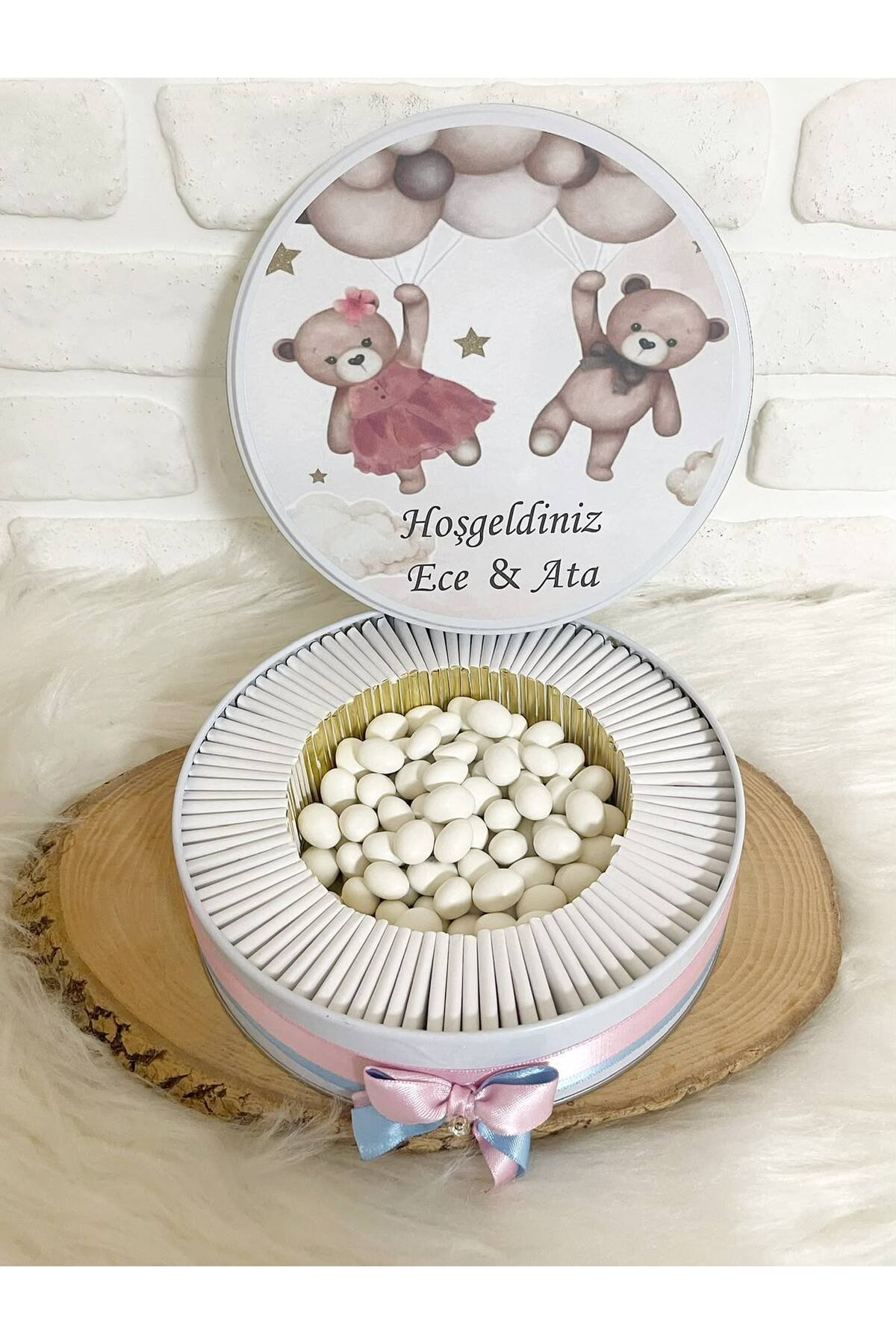 80 Adet+200 gr Drajeli Balon Tutan Ayıcıklı İkiz Bebek Temalı İsme Özel Hoşgeldin Kız-Erkek Bebek Hediyelik Çikolata - Görsel 4