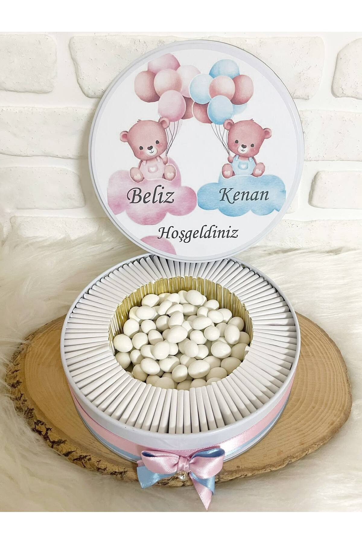 80 Adet+200 gr Drajeli Ayıcıklı İkiz Bebek Temalı İsme Özel Hoşgeldin Kız-Erkek Bebek Hediyelik Çikolata - Görsel 4