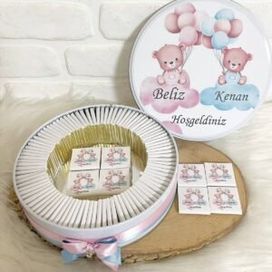 80 Adet Ayıcıklı İkiz Bebek Temalı İsme Özel Hoşgeldin Kız-Erkek Bebek Hediyelik Çikolata