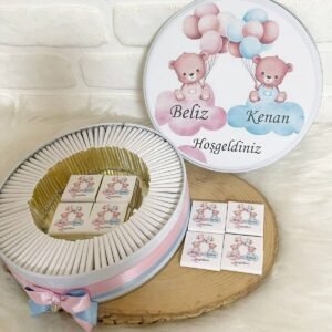 150 Adet Ayıcıklı İkiz Bebek Temalı İsme Özel Hoşgeldin Kız-Erkek Bebek Hediyelik Çikolata