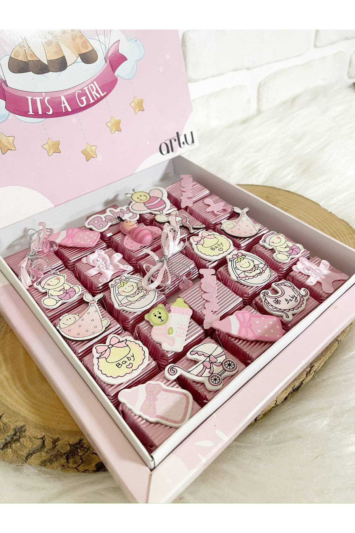 25 Adet Pembe Zürafa Model Kutuda Dekorlu Kız Bebek Hoşgeldin Hediyelik Çikolata - Görsel 4