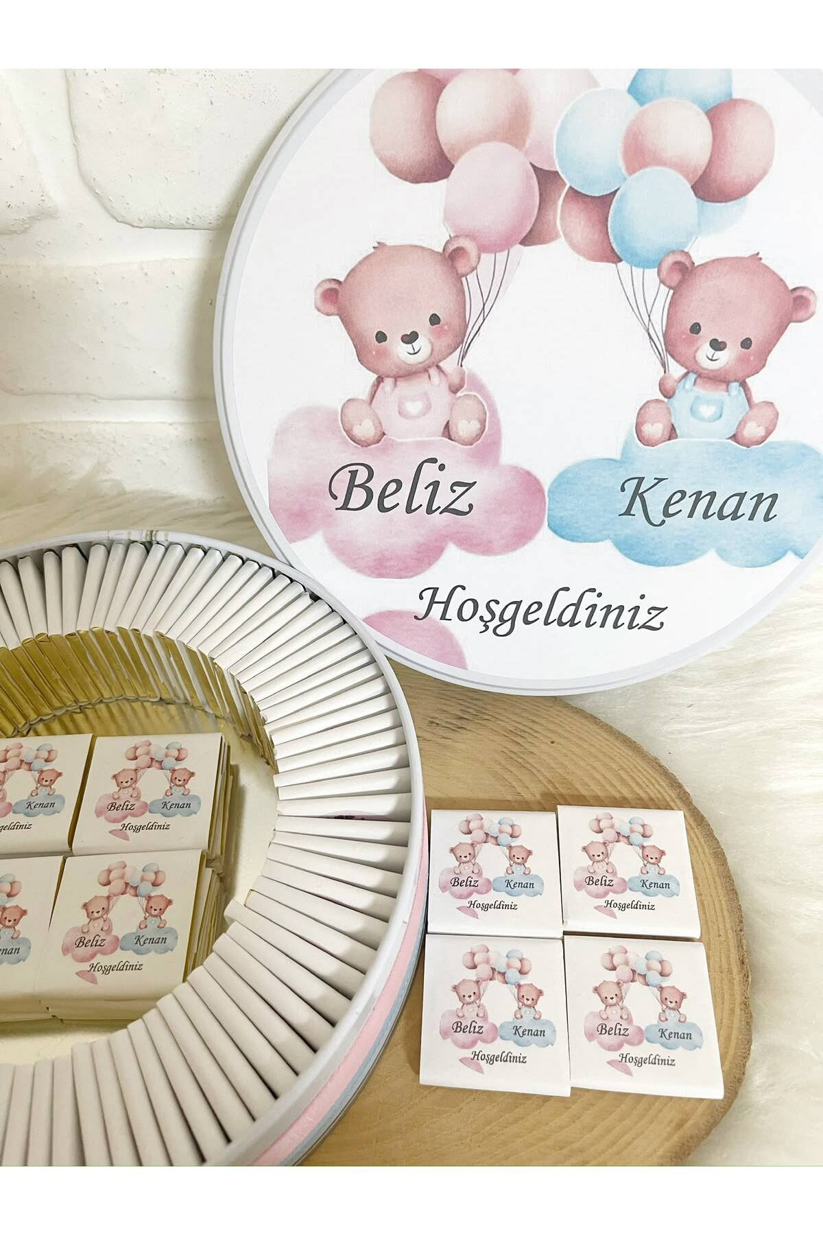 100 Adet Ayıcıklı İkiz Bebek Temalı İsme Özel Hoşgeldin Kız-Erkek Bebek Hediyelik Çikolata - Görsel 3