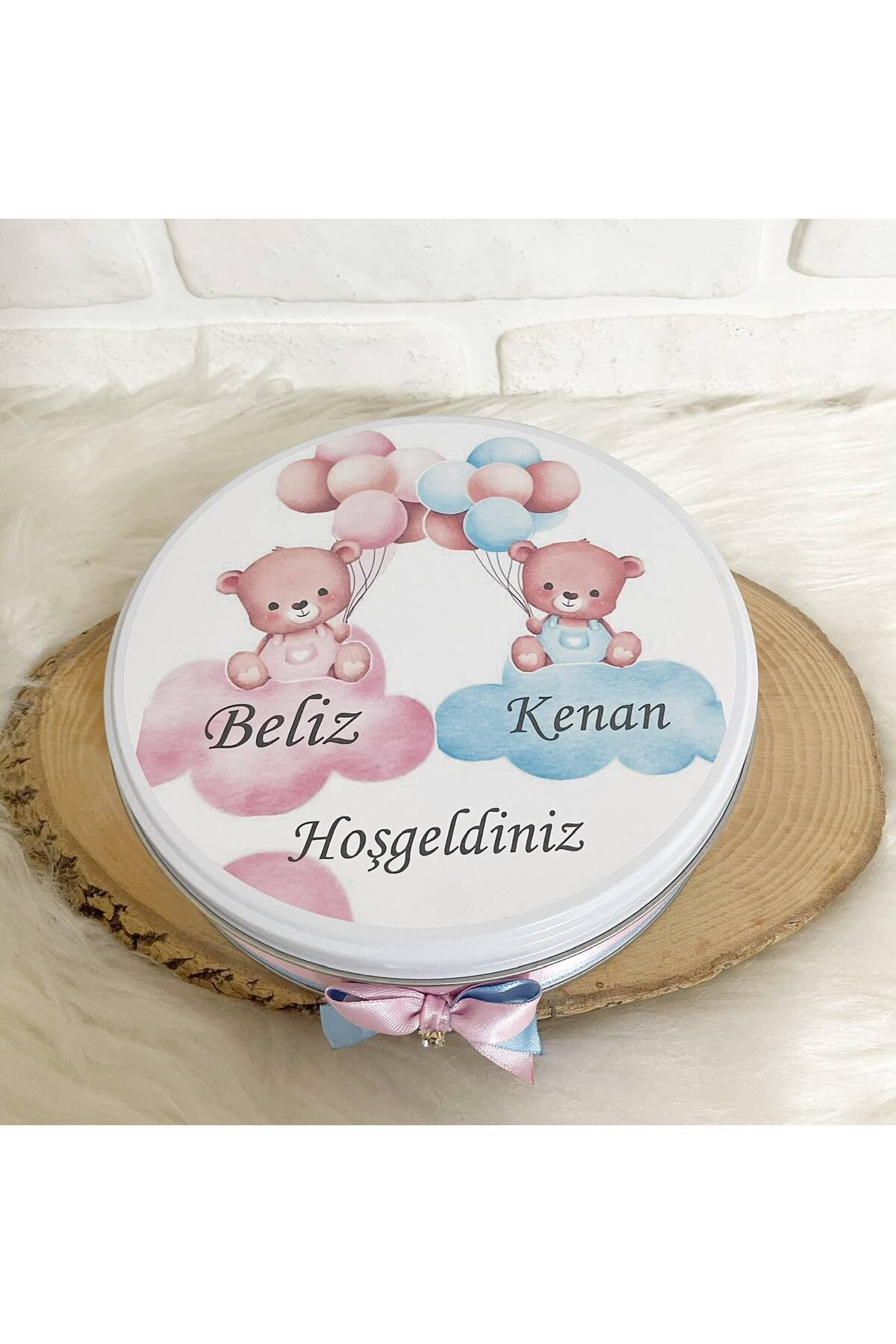 100 Adet Ayıcıklı İkiz Bebek Temalı İsme Özel Hoşgeldin Kız-Erkek Bebek Hediyelik Çikolata - Görsel 5