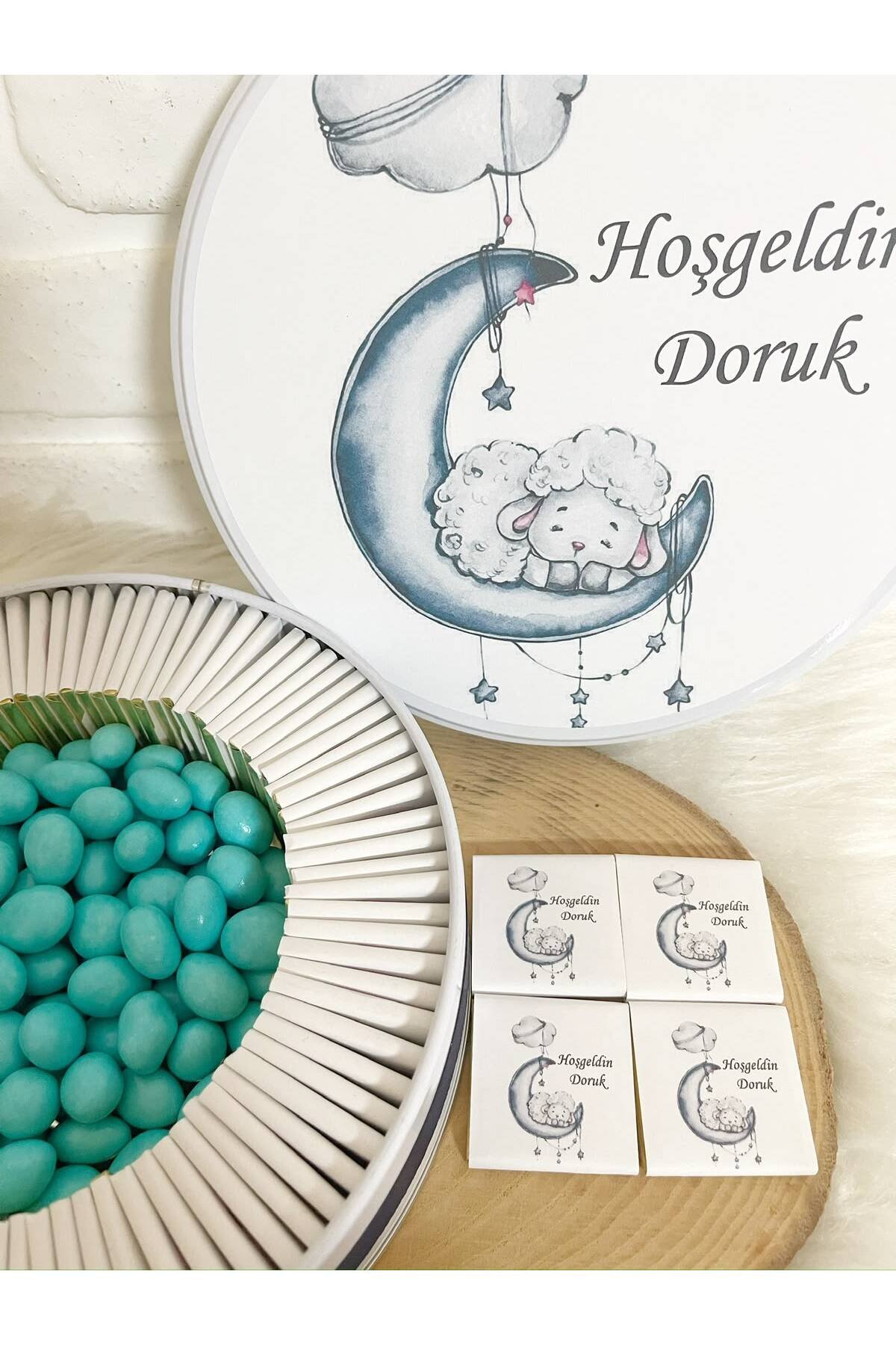 100 Adet+200 Gr Drajeli Ayda Uyuyan Kuzucuk Temalı İsme Özel Hoşgeldin Erkek Bebek Hediyelik Çikolata - Görsel 3