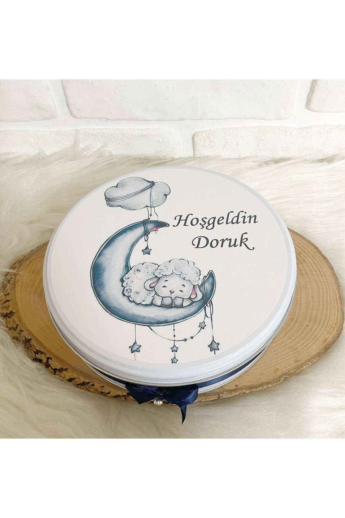 100 Adet+200 Gr Drajeli Ayda Uyuyan Kuzucuk Temalı İsme Özel Hoşgeldin Erkek Bebek Hediyelik Çikolata - Görsel 5