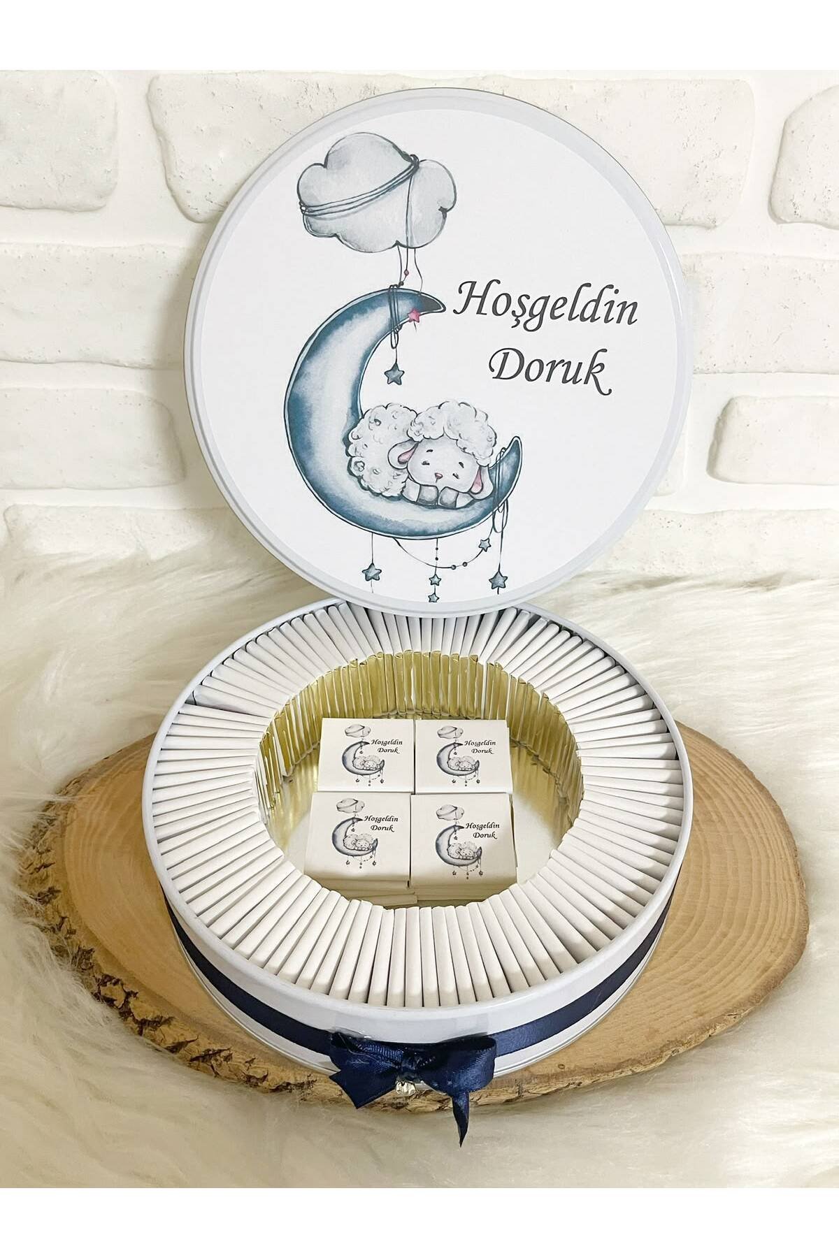 100 Adet Ayda Uyuyan Kuzucuk Temalı İsme Özel Hoşgeldin Erkek Bebek Hediyelik Çikolata - Görsel 4