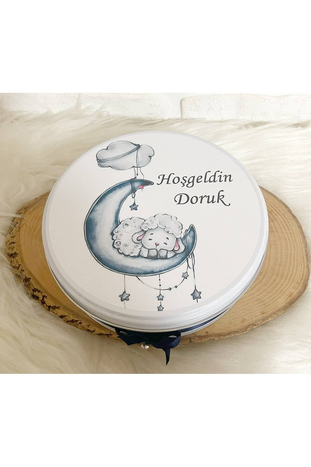 100 Adet Ayda Uyuyan Kuzucuk Temalı İsme Özel Hoşgeldin Erkek Bebek Hediyelik Çikolata - Görsel 5