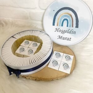 200 Adet Mavi Gökkuşağı Temalı İsme Özel Hoşgeldin Erkek Bebek Hediyelik Çikolata