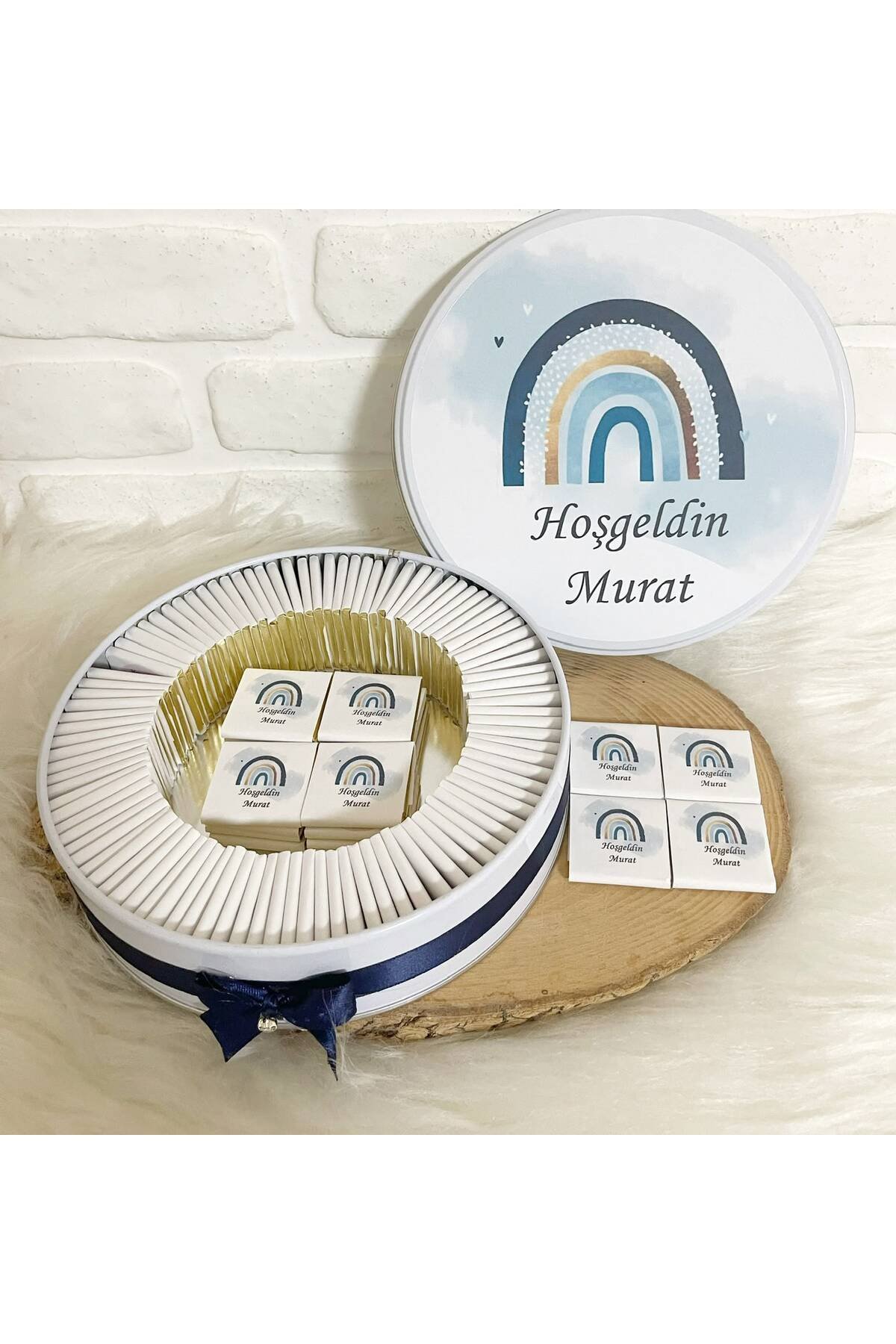 200 Adet Mavi Gökkuşağı Temalı İsme Özel Hoşgeldin Erkek Bebek Hediyelik Çikolata - Görsel 2