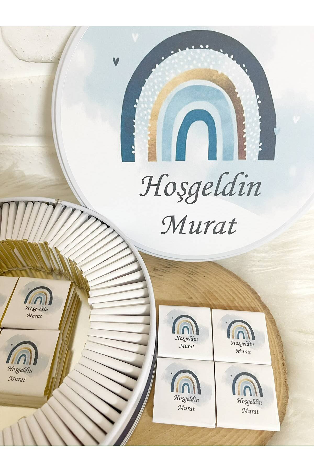 200 Adet Mavi Gökkuşağı Temalı İsme Özel Hoşgeldin Erkek Bebek Hediyelik Çikolata - Görsel 3