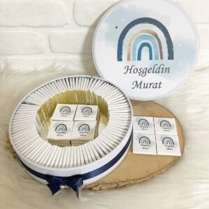 150 Adet Mavi Gökkuşağı Temalı İsme Özel Hoşgeldin Erkek Bebek Hediyelik Çikolata