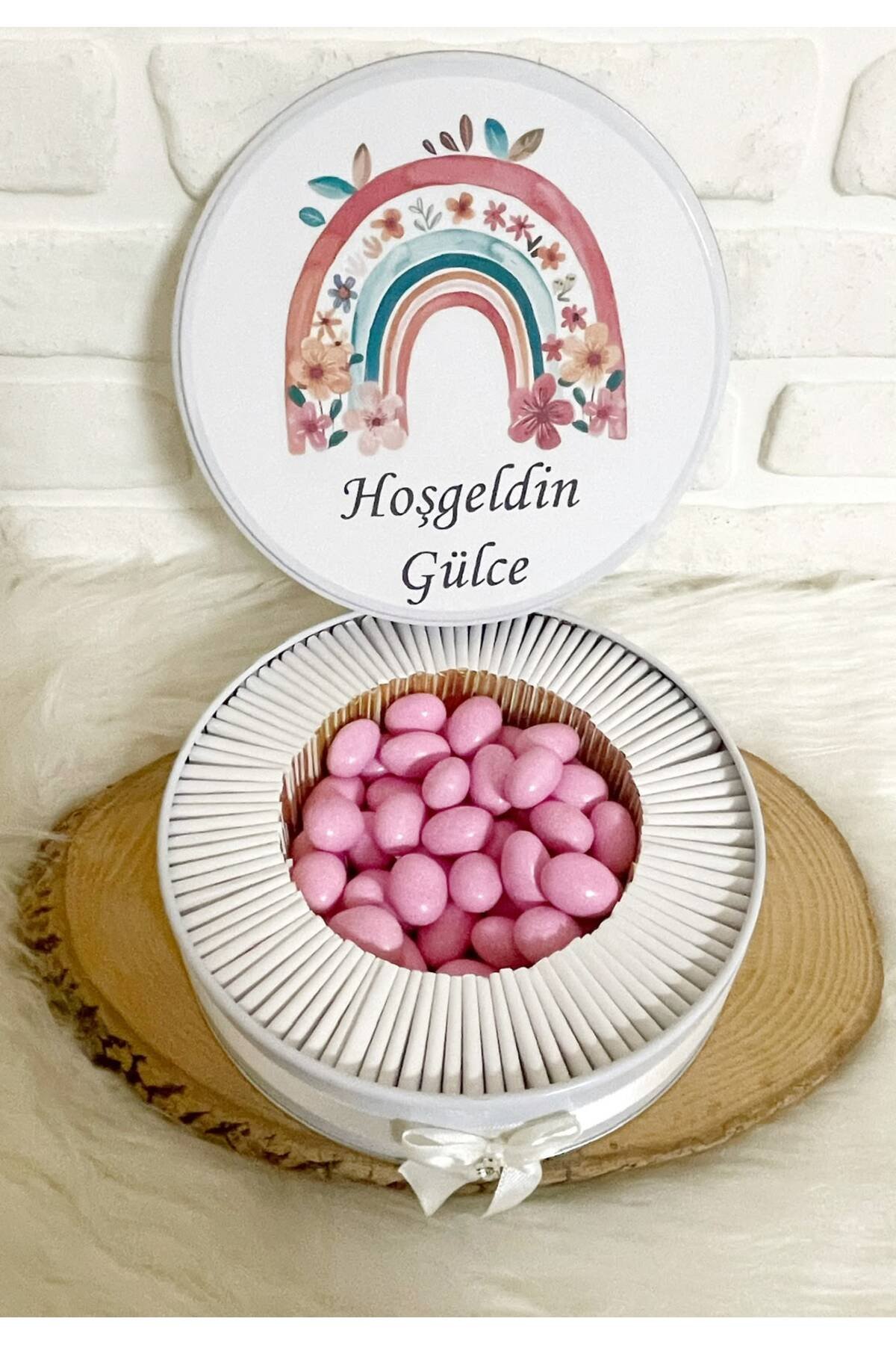 50 Adet+200 Gr Drajeli Çiçekli Gökkuşağı Konsept İsme Özel Hoşgeldin Kız Bebek Hediyelik Çikolata - Görsel 4