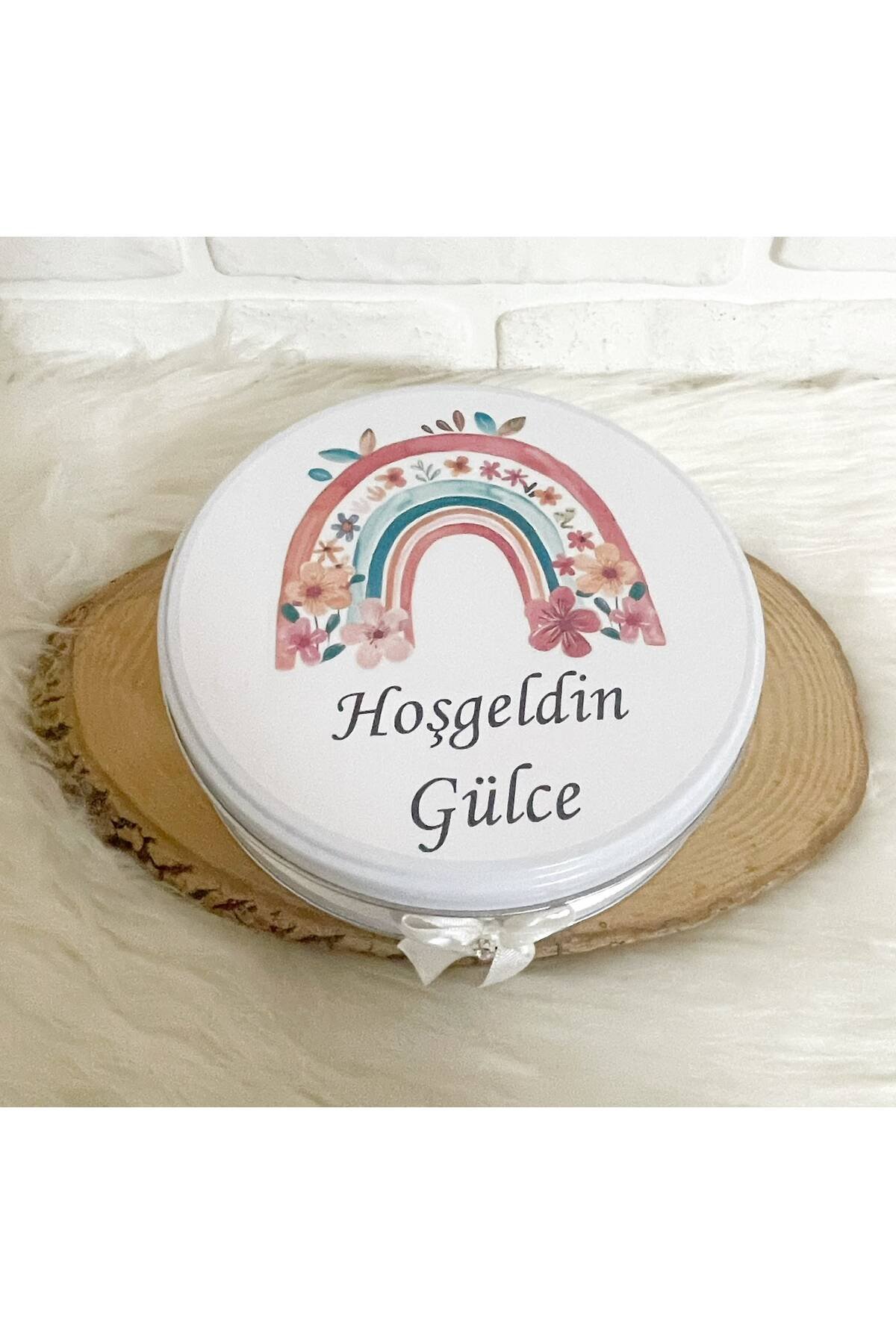50 Adet+200 Gr Drajeli Çiçekli Gökkuşağı Konsept İsme Özel Hoşgeldin Kız Bebek Hediyelik Çikolata - Görsel 5