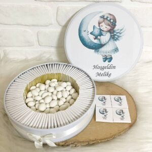 80 Adet+200 Gr Drajeli Ayda Peri Kızı Temalı İsme Özel Hoşgeldin Kız Bebek Hediyelik Çikolata