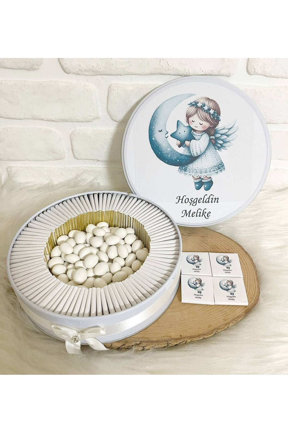 80 Adet+200 Gr Drajeli Ayda Peri Kızı Temalı İsme Özel Hoşgeldin Kız Bebek Hediyelik Çikolata - Görsel 2