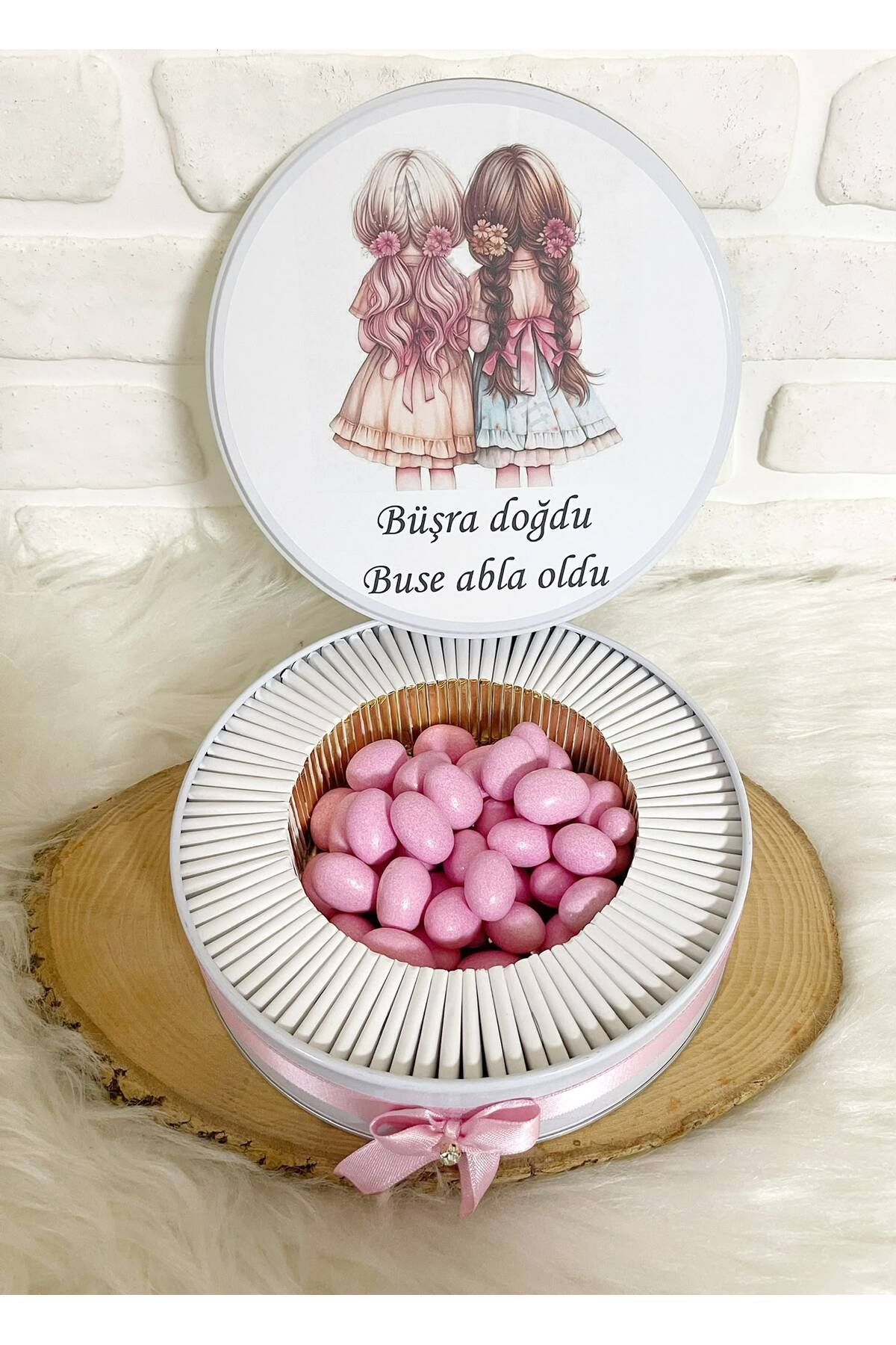 50 Adet+200 Gr Drajeli Kız Kardeşler Temalı İsme Özel Hoşgeldin Kız Bebek Hediyelik Çikolata - Görsel 4