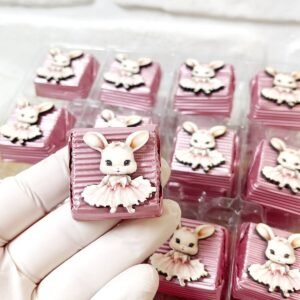 50 Adet (yaklaşık 1 Kg) Sevimli Tavşan Temalı Ahşap Figürlü Kız Bebek Hoşgeldin-Doğumgünü Hediyelik Kalın Madlen Çikolata