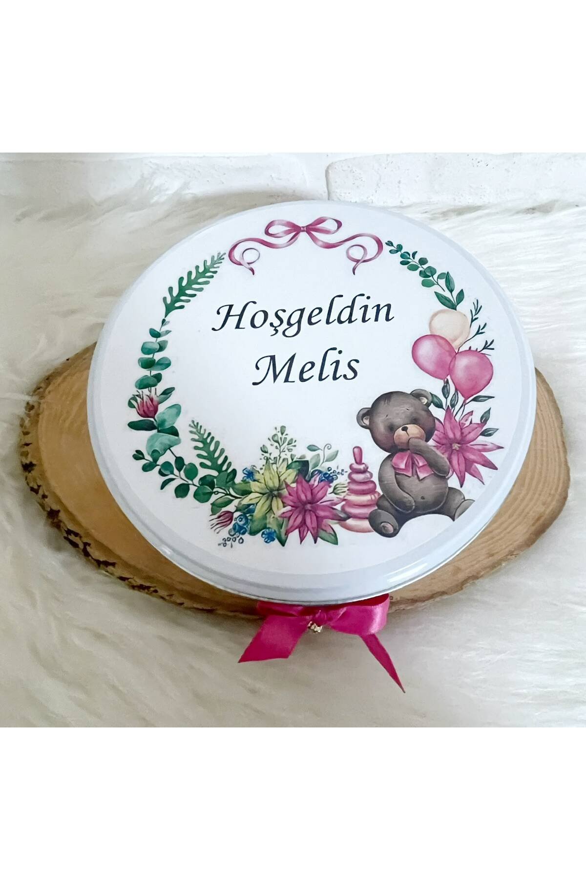200 Adet+200 Gr Drajeli Pembe Ayıcık Çerçeveli İsme Özel Hoşgeldin Kız Bebek Hediyelik Çikolata - Görsel 6