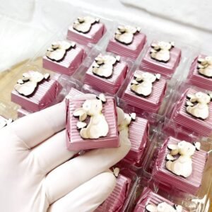 50 Adet (yaklaşık 1 Kg) Kelebekli Tavşan Temalı Ahşap Figürlü Kız Bebek Hoşgeldin-Doğumgünü Hediyelik Kalın Madlen Çikolata