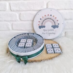 150 Adet Lacivert Renkli Gökkuşağı Temalı İsme Özel Hoşgeldin Erkek Bebek Hediyelik Çikolata