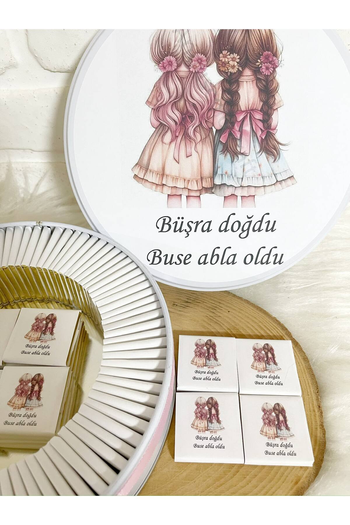 150 Adet Kız Kardeşler Temalı İsme Özel Hoşgeldin Kız Bebek Hediyelik Çikolata - Görsel 3