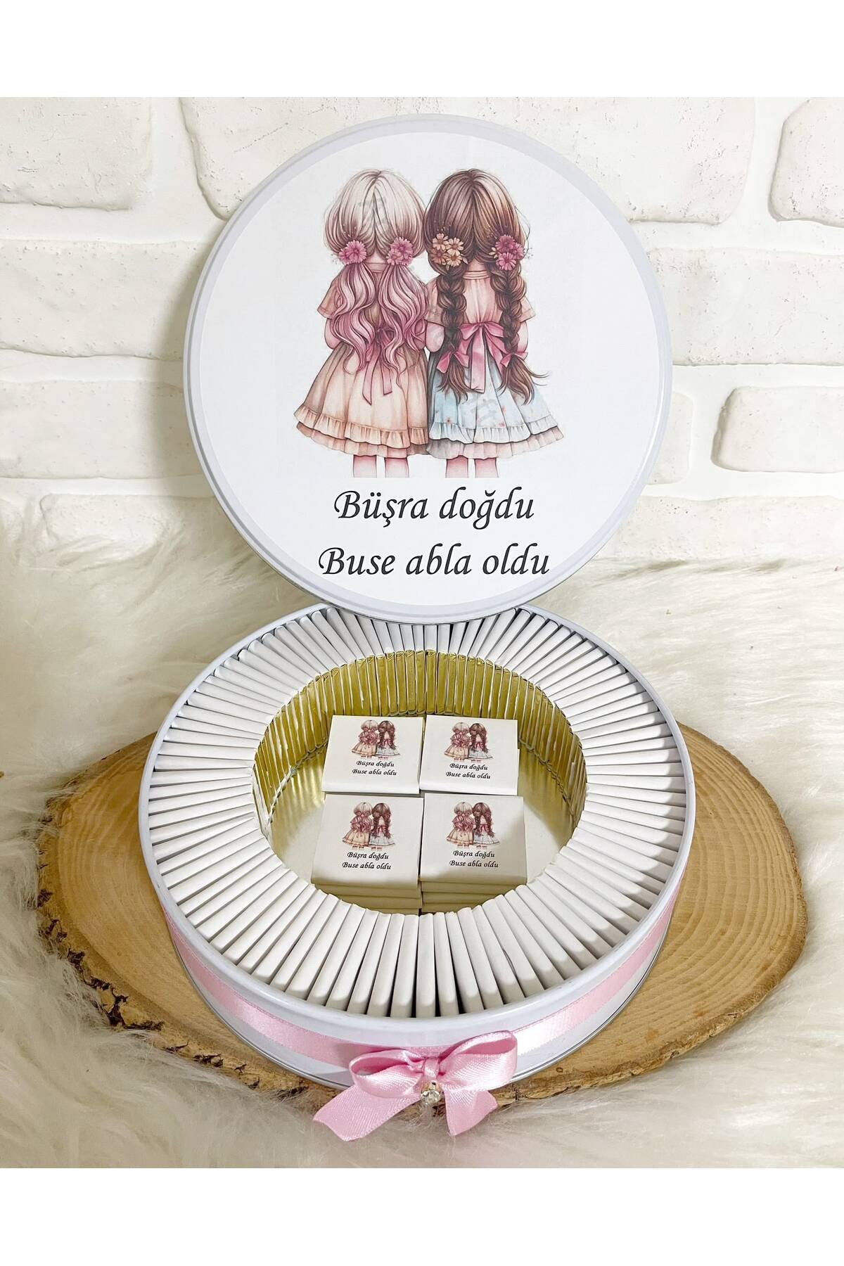 150 Adet Kız Kardeşler Temalı İsme Özel Hoşgeldin Kız Bebek Hediyelik Çikolata - Görsel 4
