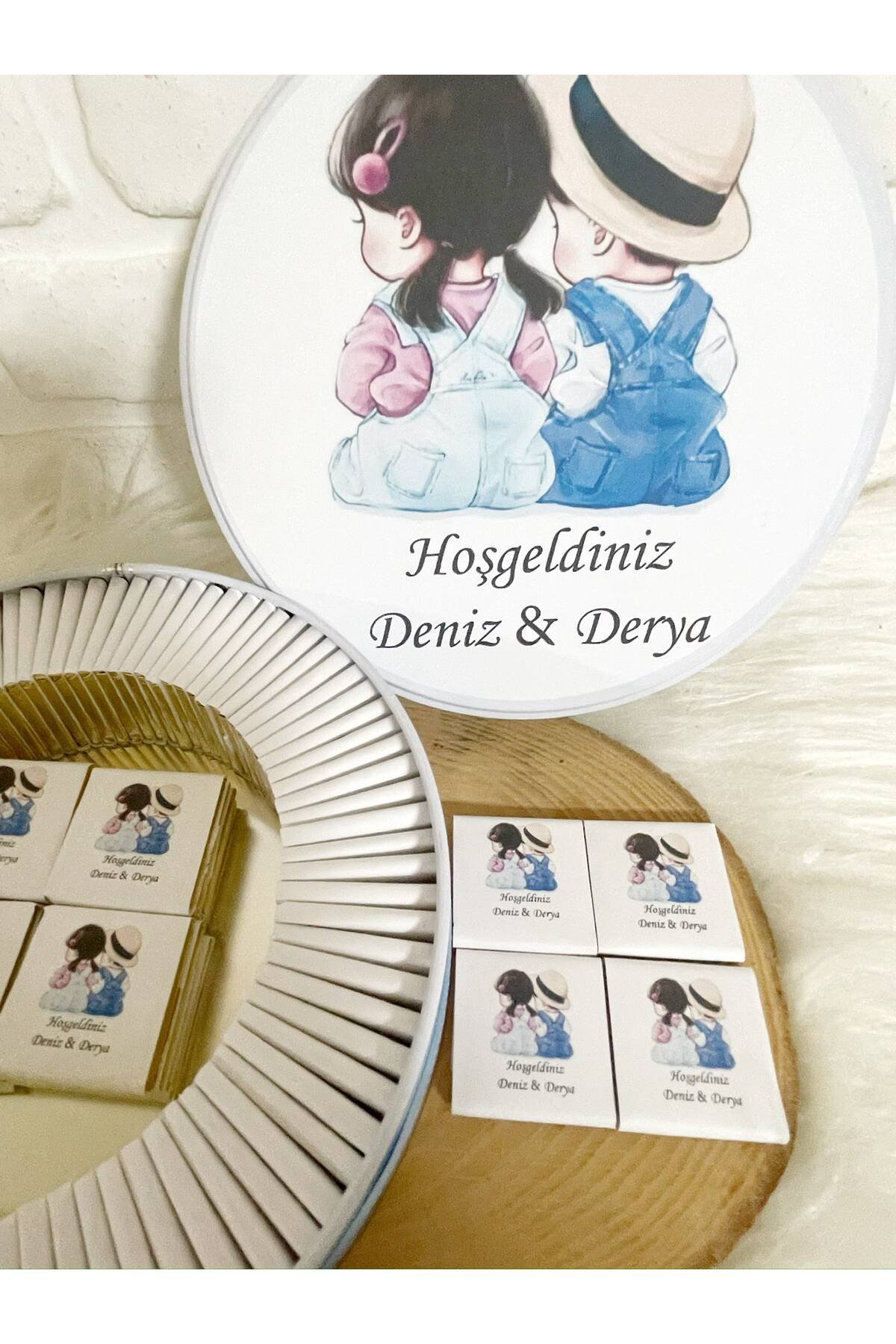 100 Adet İkiz Kardeşler Temalı İsme Özel Hoşgeldin Kız-Erkek Bebek Hediyelik Çikolata - Görsel 3