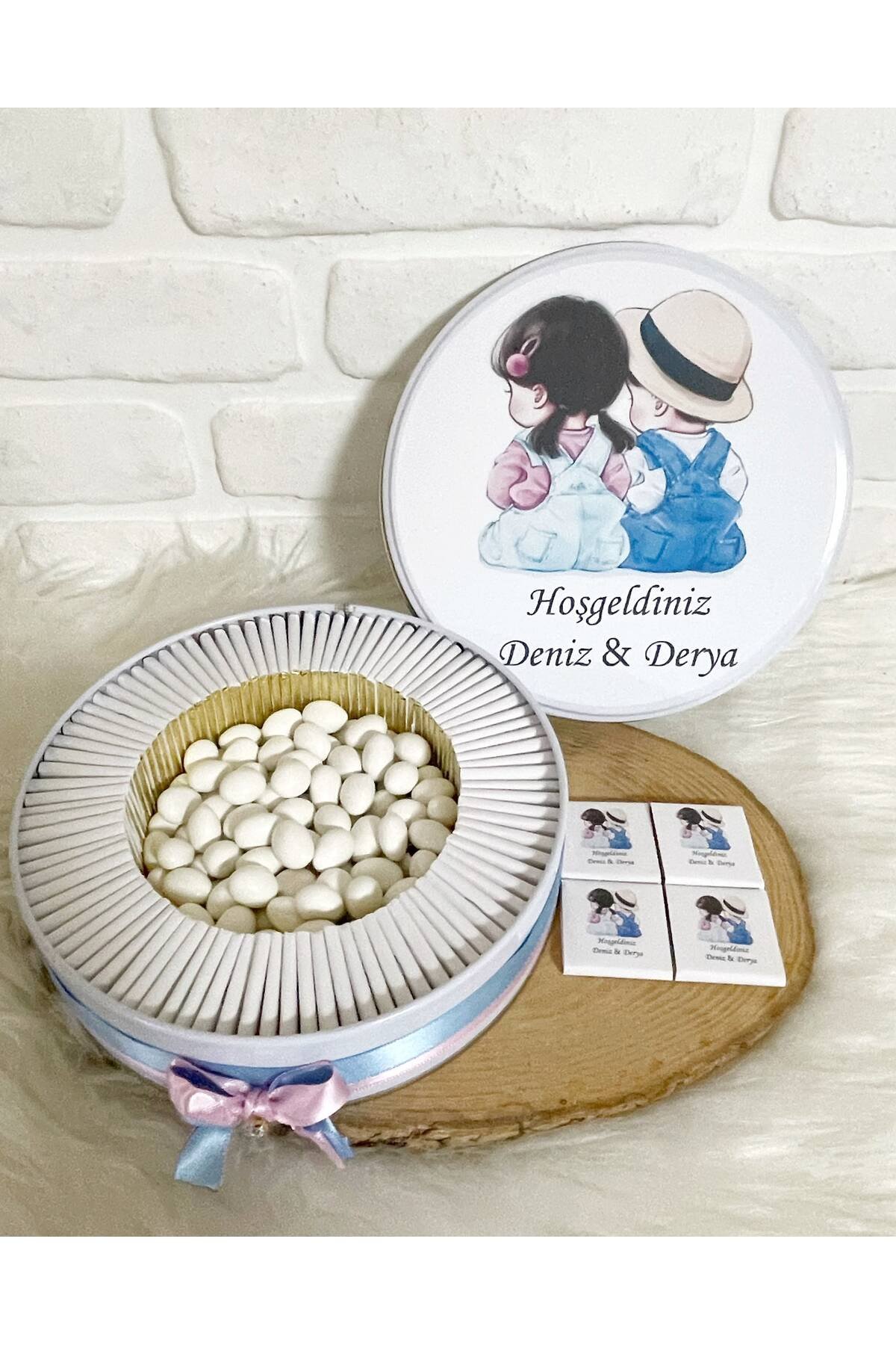 50 Adet+200 Gr Drajeli İkiz Kardeşler Temalı İsme Özel Hoşgeldin Kız-Erkek Bebek Hediyelik Çikolata - Görsel 2