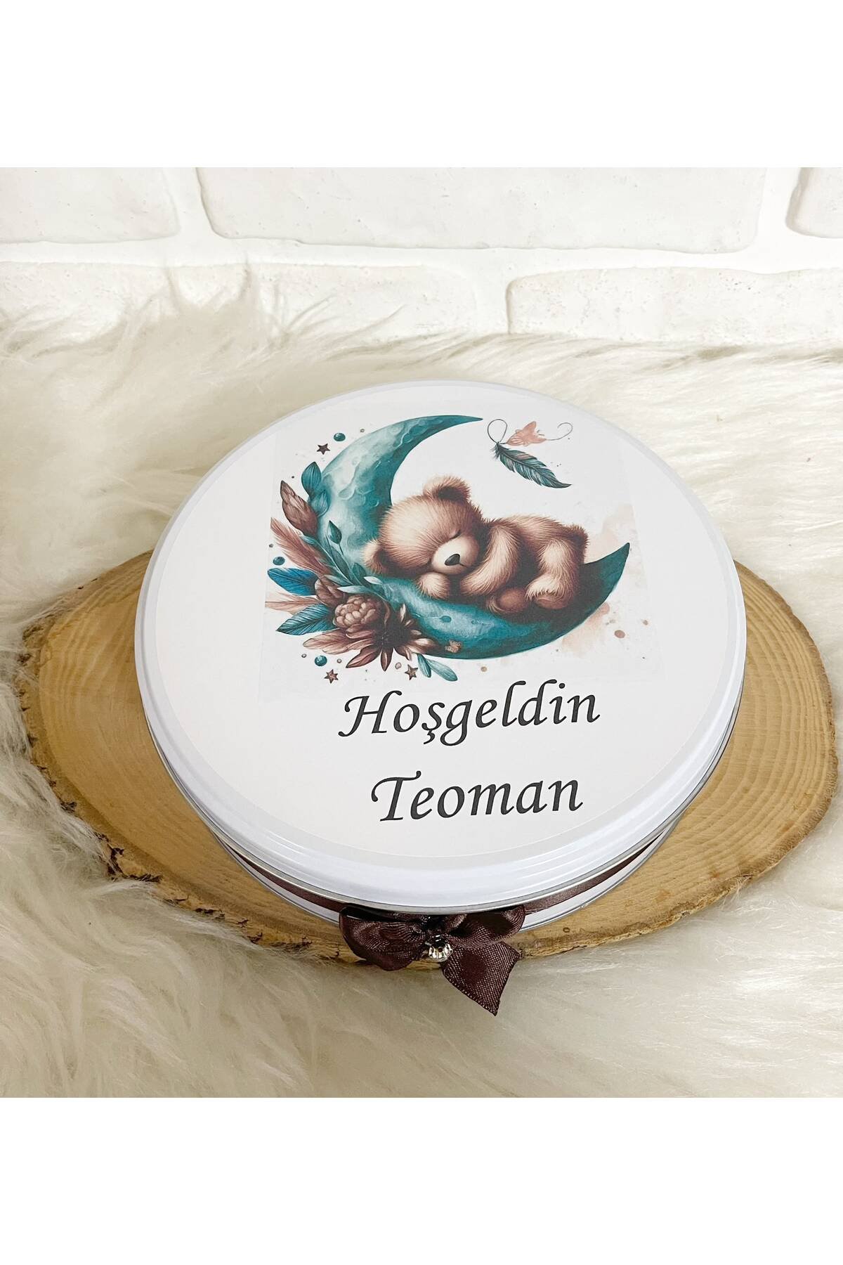 200 Adet Yeşil Ayda Uyuyan Ayıcık Temalı İsme Özel Hoşgeldin Erkek Bebek Hediyelik Çikolata - Görsel 5