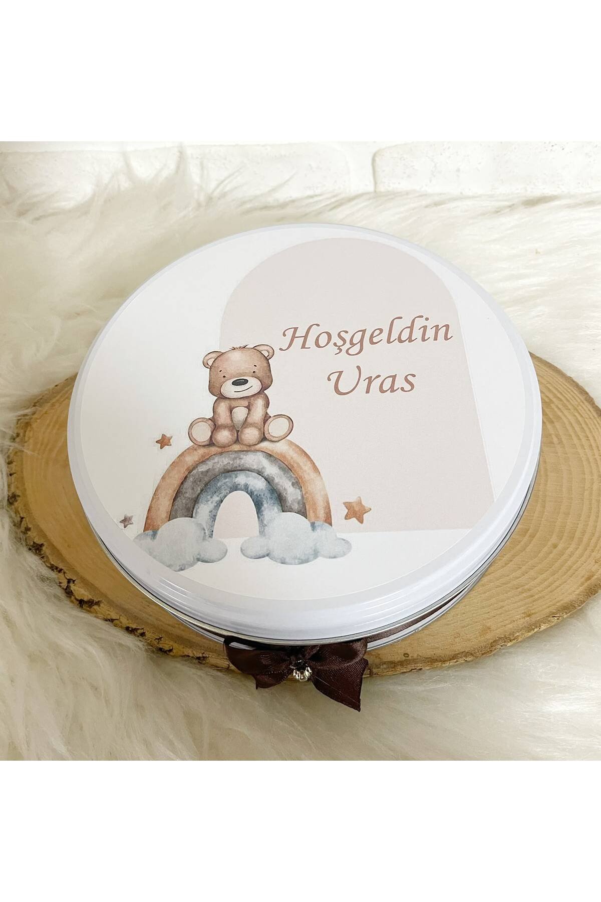 100 Adet+200 Gr Drajeli Gökkuşağında Oturan Ayıcık Temalı İsme Özel Hoşgeldin Erkek Bebek Hediyelik Çikolata - Görsel 5