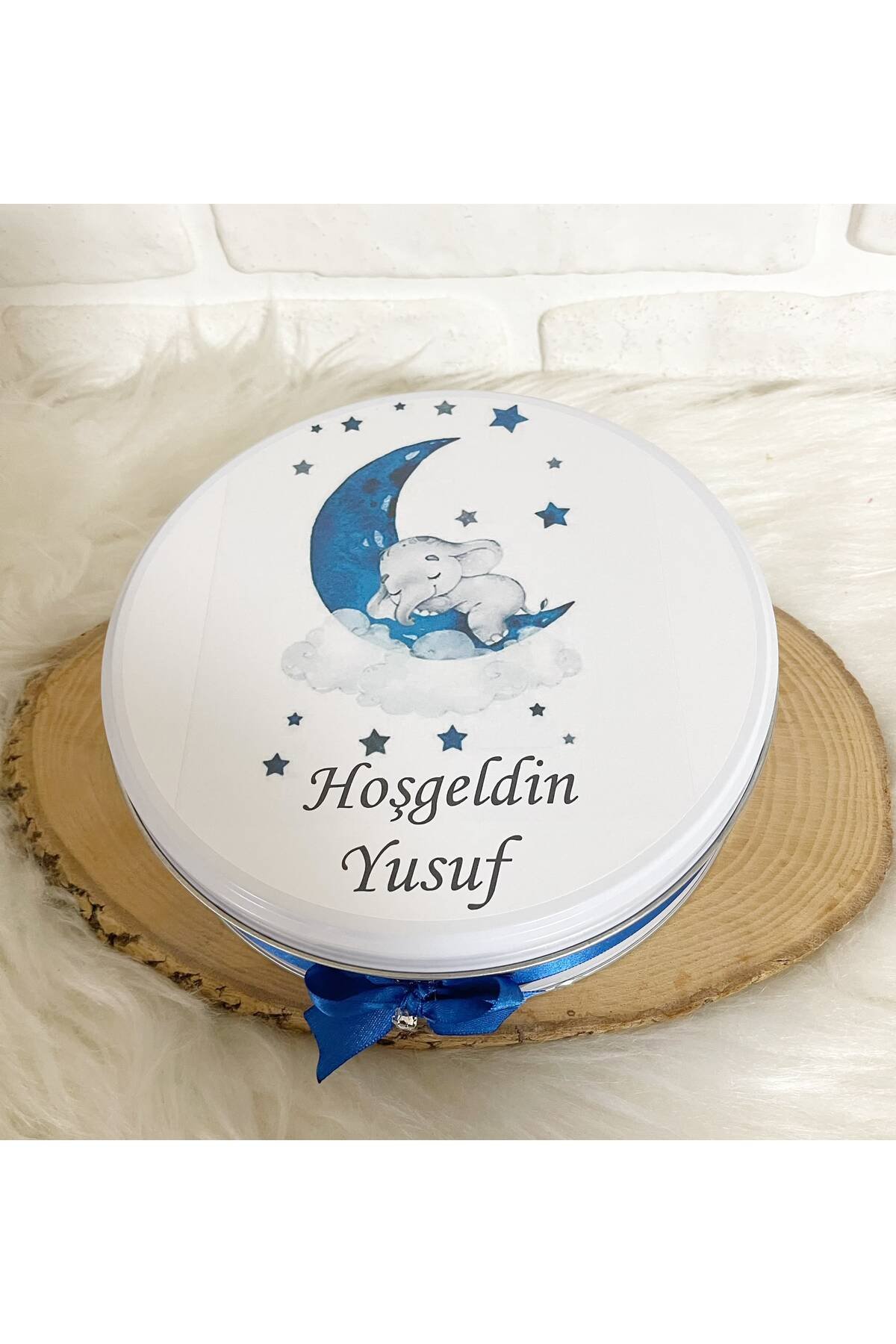 150 Adet+ 200 Gr Drajeli Lacivert Ayda Uyuyan Fil Temalı İsme Özel Hoşgeldin Erkek Bebek Hediyelik Çikolata - Görsel 5