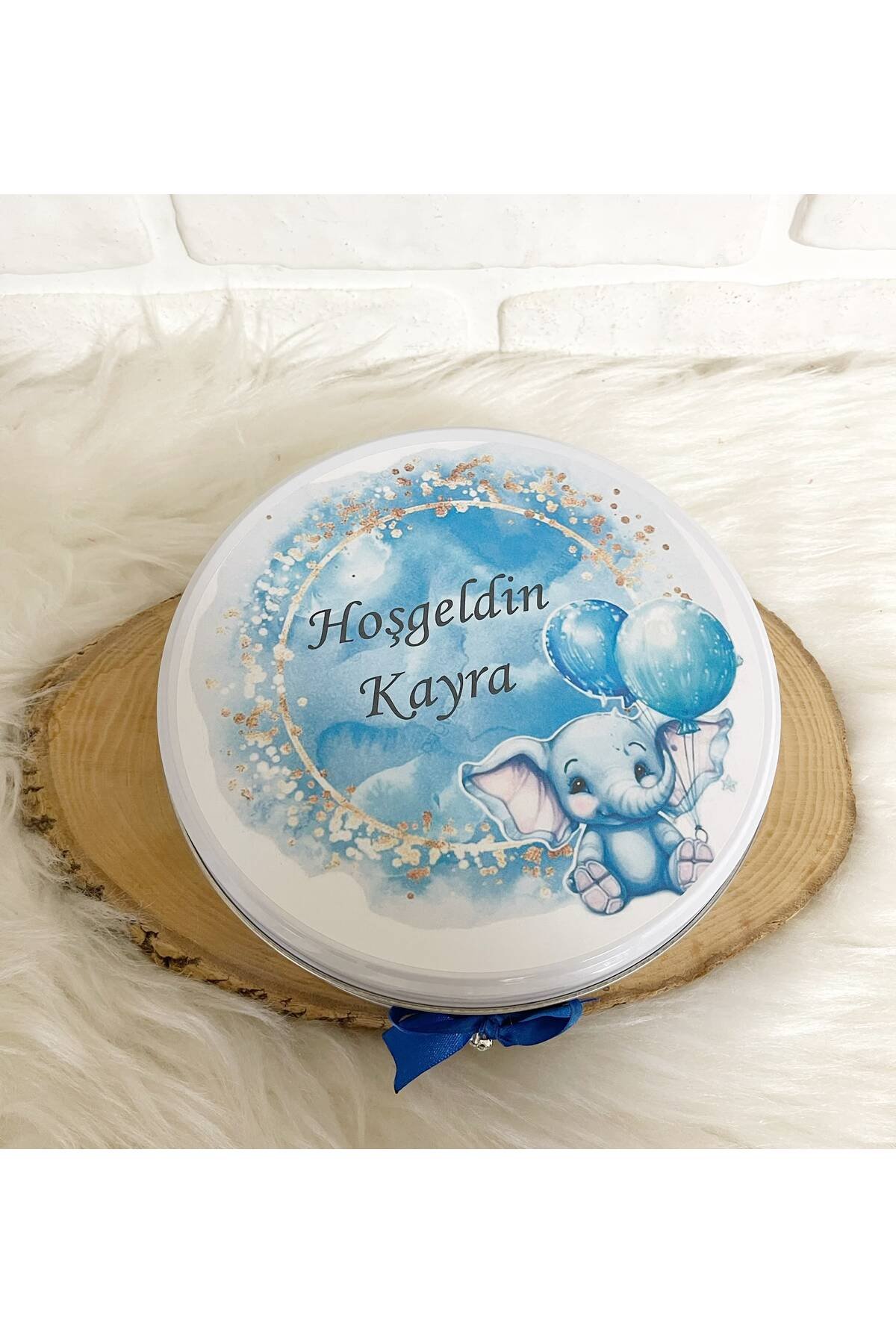 100 Adet+200 Gr Drajeli Mavi Sevimli Fil Temalı İsme Özel Hoşgeldin Erkek Bebek Hediyelik Çikolata - Görsel 5