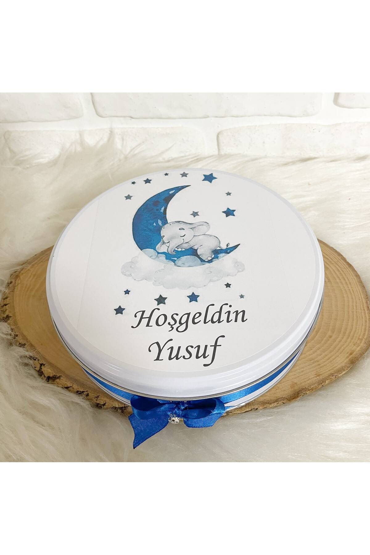 200 Adet Lacivert Ayda Uyuyan Fil Temalı İsme Özel Hoşgeldin Erkek Bebek Hediyelik Çikolata - Görsel 5