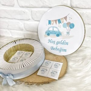 80 Adet Mavi Araba Temalı İsme Özel Hoşgeldin Erkek Bebek Hediyelik Çikolata