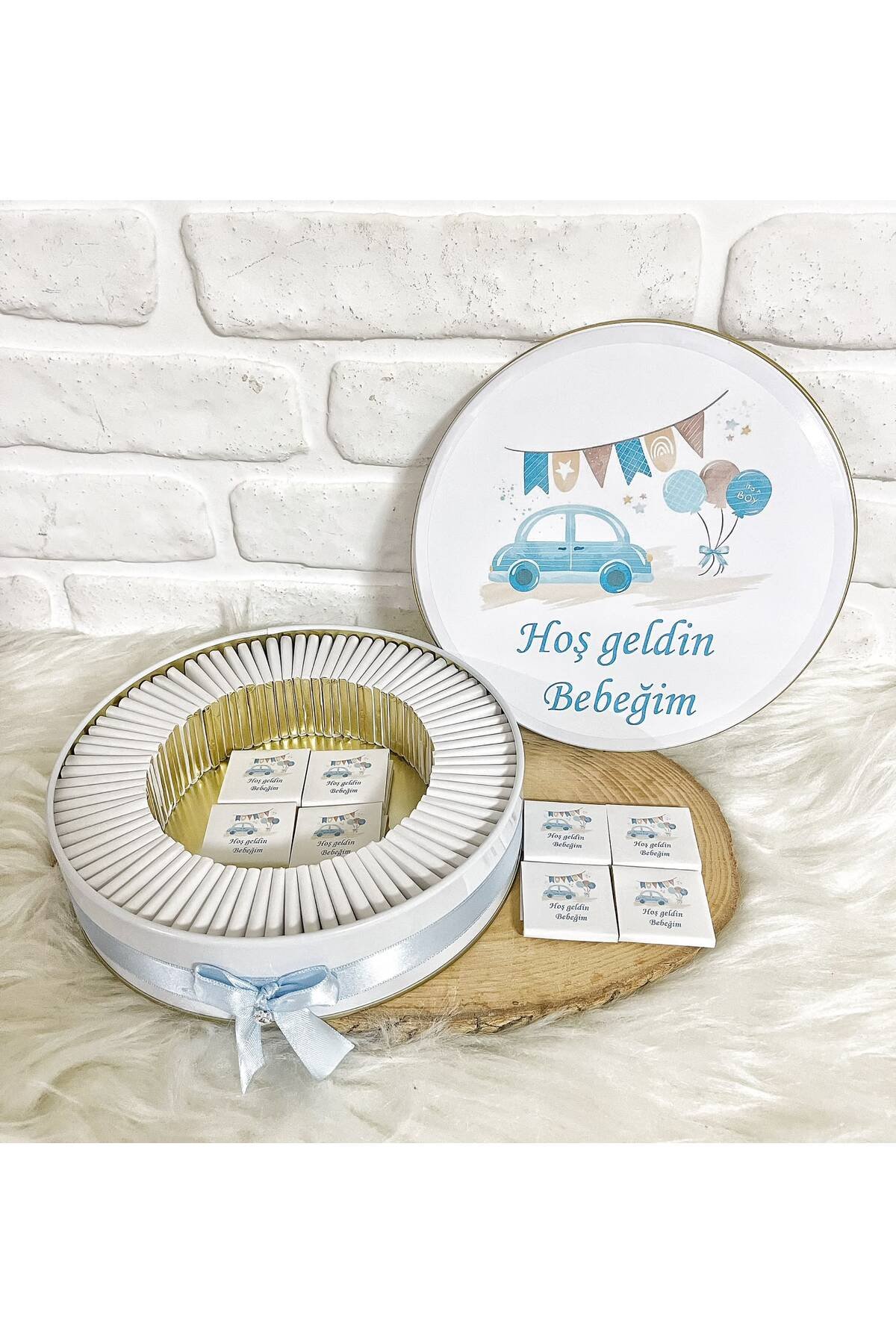 200 Adet Mavi Araba Temalı İsme Özel Hoşgeldin Erkek Bebek Hediyelik Çikolata - Görsel 2