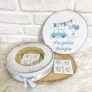 100 Adet Mavi Araba Temalı İsme Özel Hoşgeldin Erkek Bebek Hediyelik Çikolata