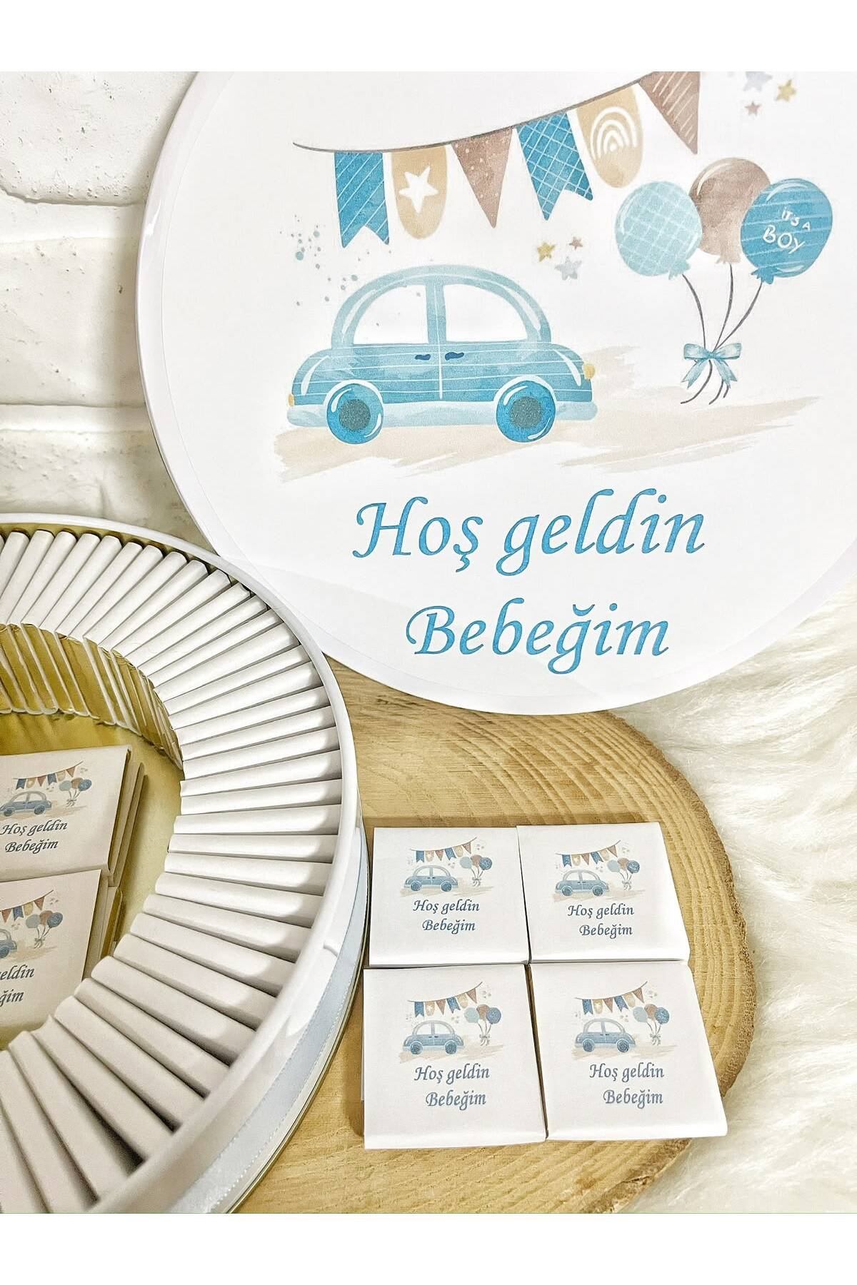 100 Adet Mavi Araba Temalı İsme Özel Hoşgeldin Erkek Bebek Hediyelik Çikolata - Görsel 3