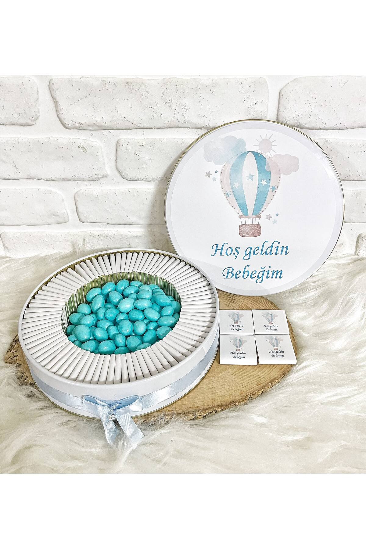 150 Adet +200 Gr Drajeli Mavi Uçan Balon Temalı İsme Özel Hoşgeldin Erkek Bebek Hediyelik Çikolata - Görsel 2
