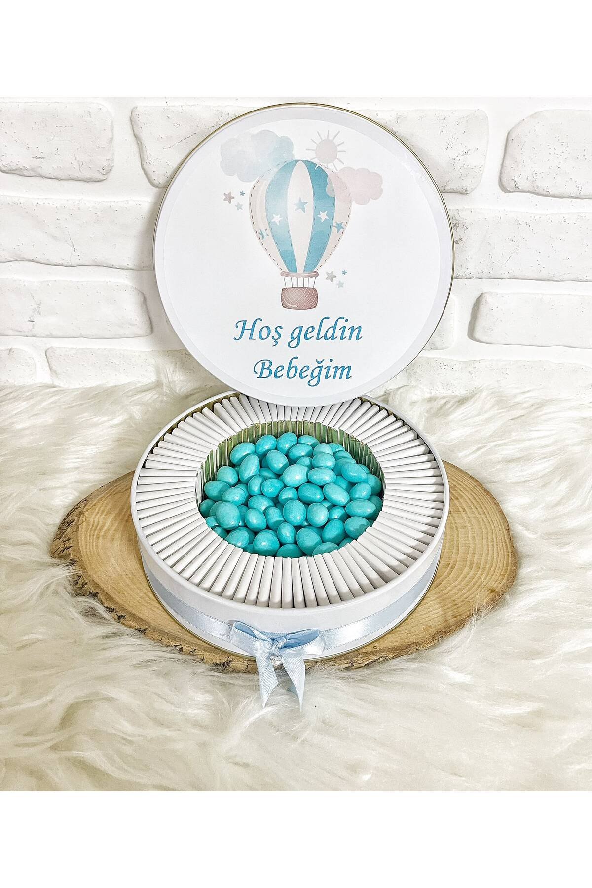 50 Adet +200 Gr Drajeli Mavi Uçan Balon Temalı İsme Özel Hoşgeldin Erkek Bebek Hediyelik Çikolata - Görsel 4