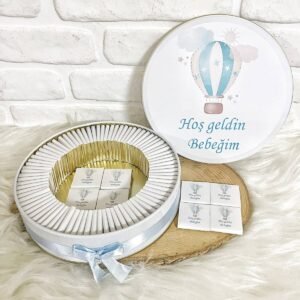 150 Adet Mavi Uçan Balon Temalı İsme Özel Hoşgeldin Erkek Bebek Hediyelik Çikolata