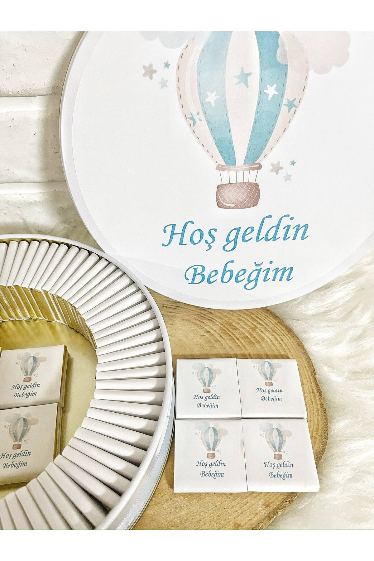 150 Adet Mavi Uçan Balon Temalı İsme Özel Hoşgeldin Erkek Bebek Hediyelik Çikolata - Görsel 3