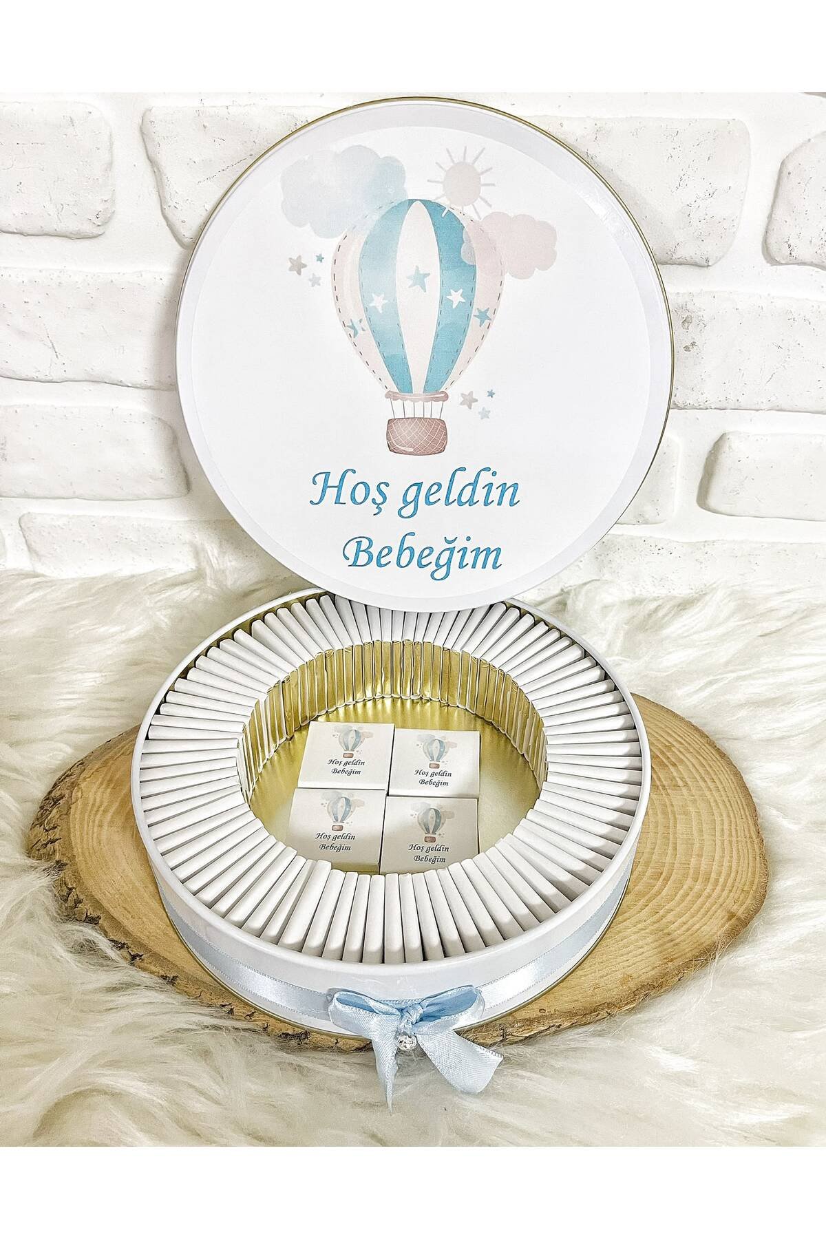 150 Adet Mavi Uçan Balon Temalı İsme Özel Hoşgeldin Erkek Bebek Hediyelik Çikolata - Görsel 4