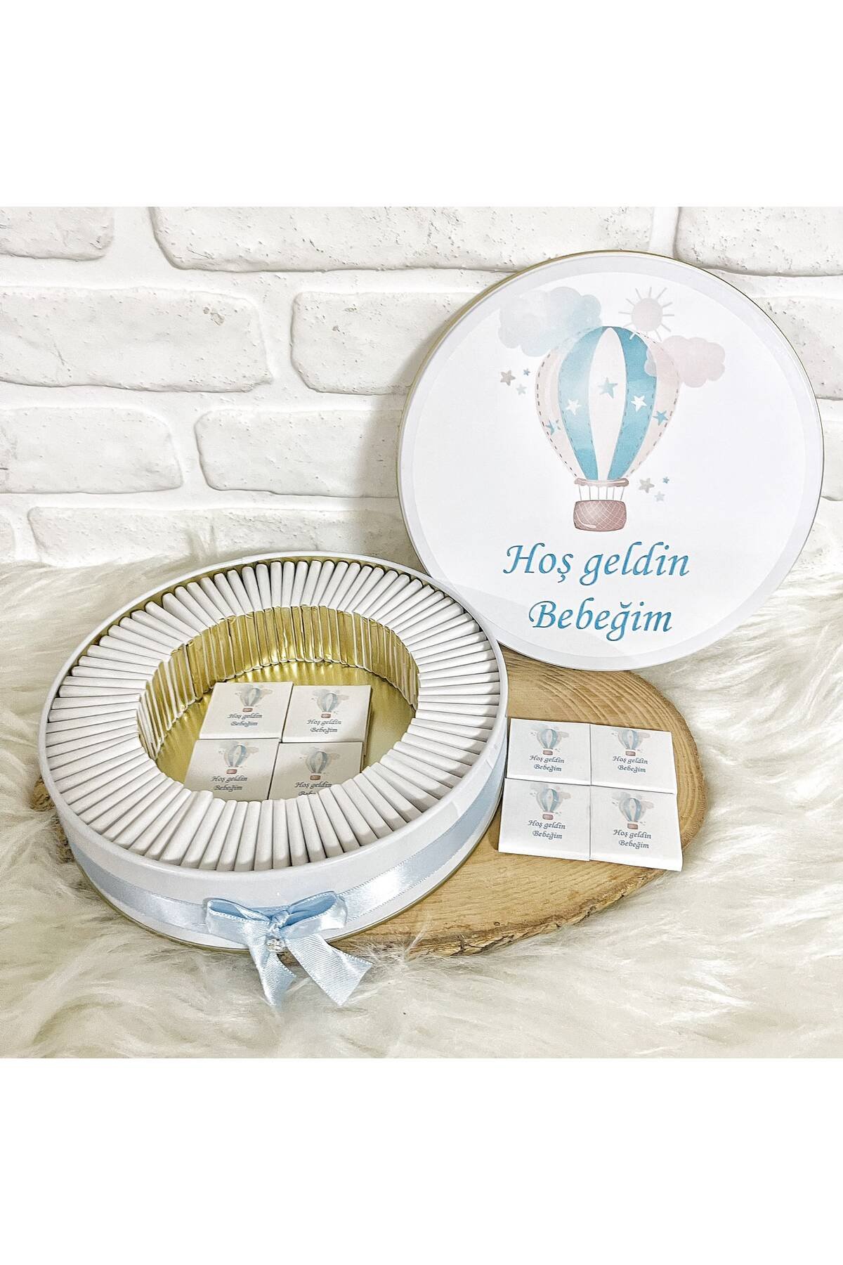 50 Adet Mavi Uçan Balon Temalı İsme Özel Hoşgeldin Erkek Bebek Hediyelik Çikolata - Görsel 2