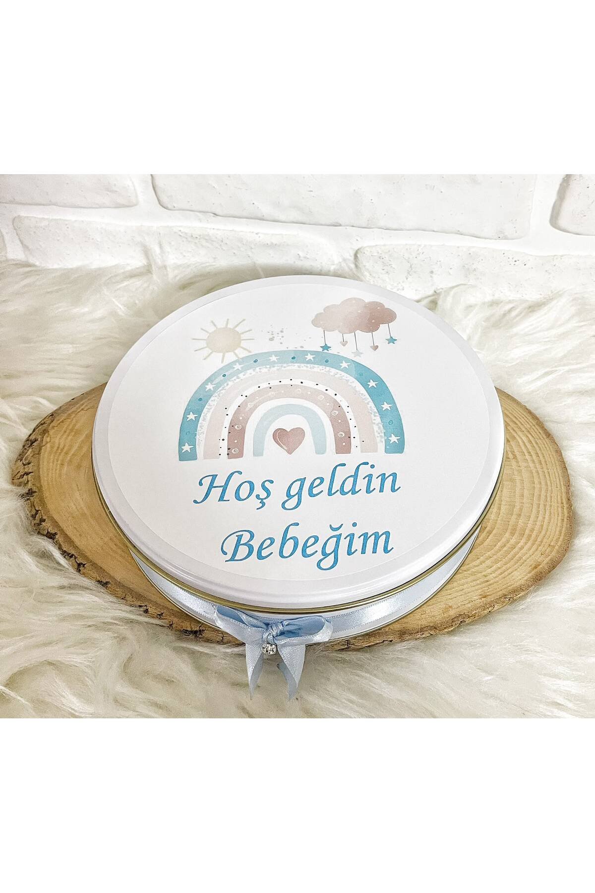100 Adet +200 Gr Drajeli Mavi Bulutlu Gökkusağı Temalı İsme Özel Hoşgeldin Erkek Bebek Hediyelik Çikolata - Görsel 5