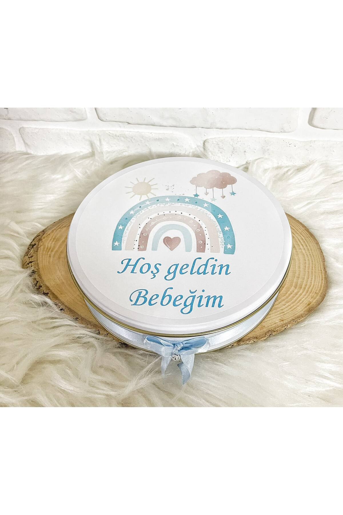 50 Adet Mavi Bulutlu Gökkusağı Temalı İsme Özel Hoşgeldin Erkek Bebek Hediyelik Çikolata - Görsel 5