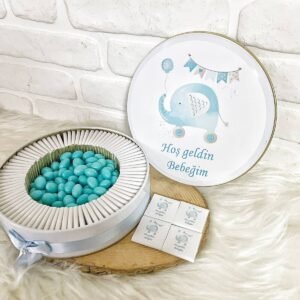 80 Adet+200 Gr Drajeli Arabalı Fil Temalı İsme Özel Hoşgeldin Erkek Bebek Hediyelik Çikolata