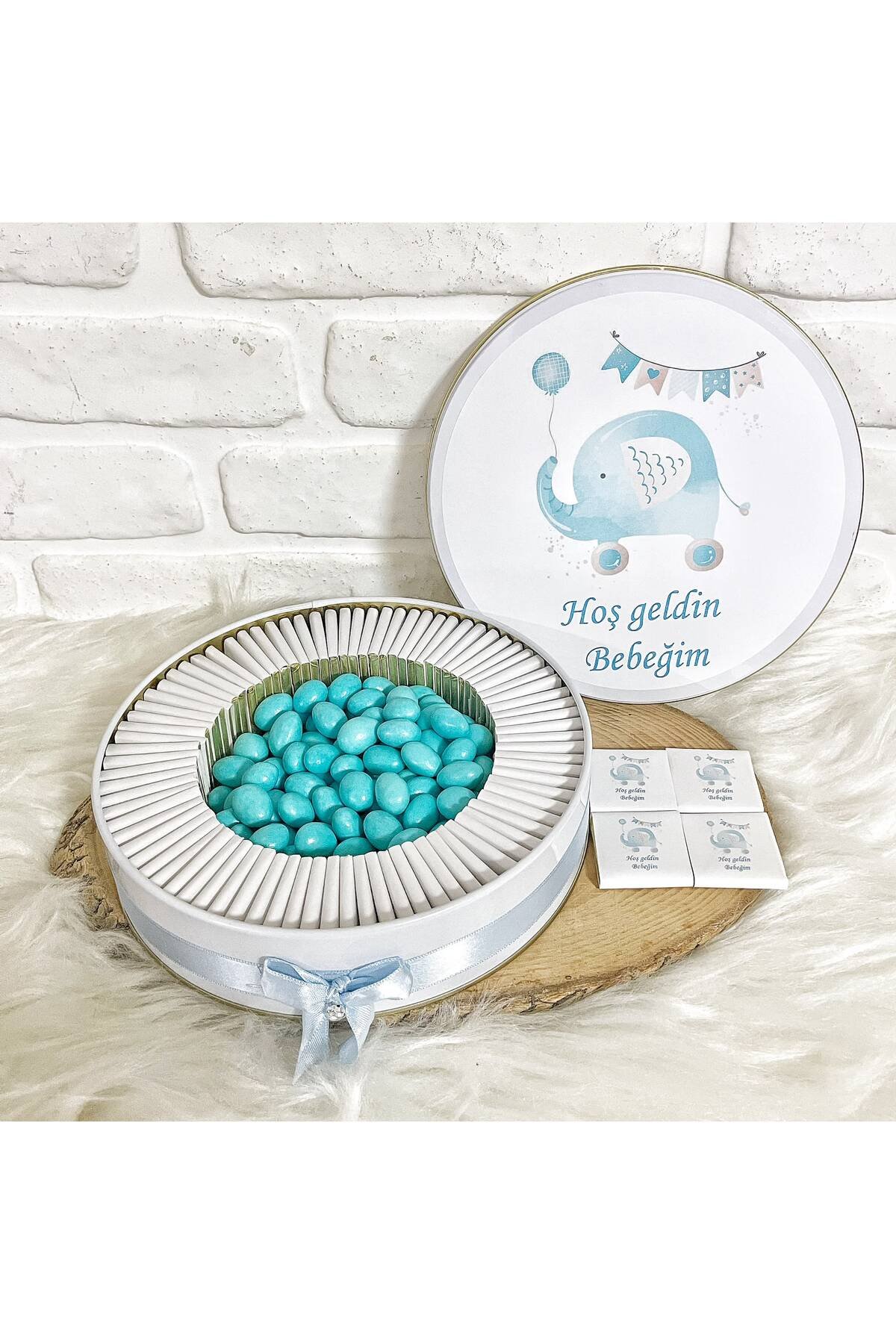 80 Adet+200 Gr Drajeli Arabalı Fil Temalı İsme Özel Hoşgeldin Erkek Bebek Hediyelik Çikolata - Görsel 2